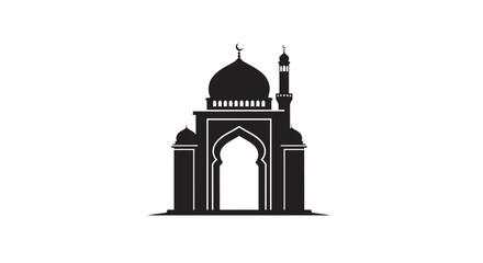 Mosque entrance with dome and minaret in minimalist black silhouette design © Designer Orchi