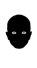 Fototapeta premium Silhouette of a Face with Piercing White Eyes on White Background.