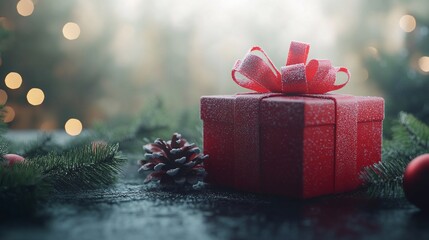 Merry Christmas and Happy New Year Banner with Gift Boxes and Festive Decorations, 3D Rendering