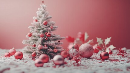 Merry Christmas and Happy New Year Background with Festive Ornaments and Decorated Christmas Tree