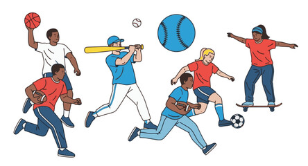 Diverse Group Engaged in Various Sports Activities Illustration