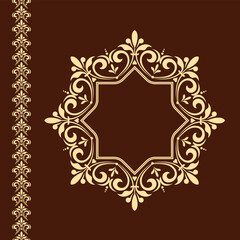 Decorative frame Elegant vector element for design in Eastern style, place for text. Floral golden and brown frame. Lace illustration for invitations and greeting cards © ELENA