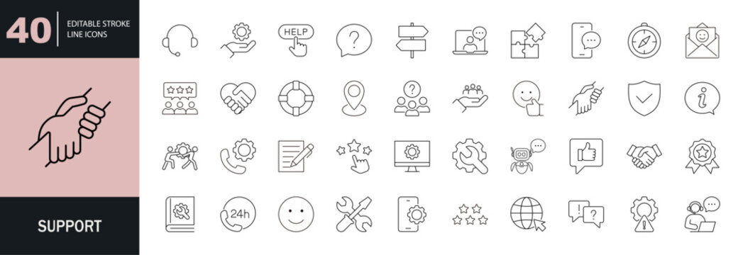 Support icon set. Editable line icons. Vector illustration.