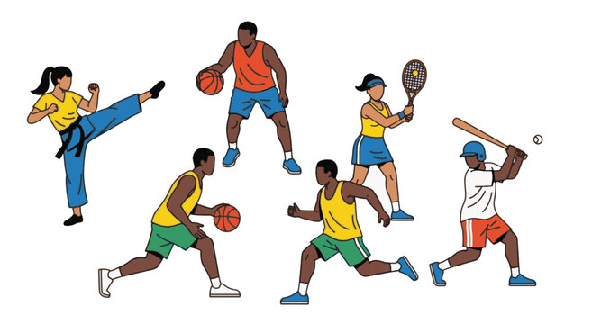 Diverse Athletes Engaging in Various Sports Activities Illustration