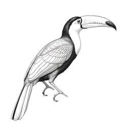 Naklejka premium Stylized monochrome of a toucan with a large white beak and black body perched against a black background