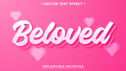 Beloved 3d editable text effect Pink text effect mockup template for Valentine