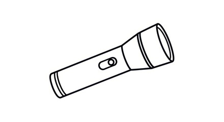Simple Flashlight Icon, Line Drawing, Isolated on White Background