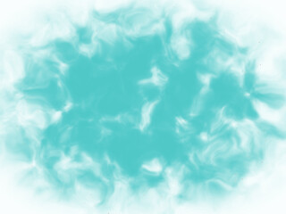 Soft turquoise watercolor texture background with white cloudy edges, abstract paint splash, light blue ink wash
