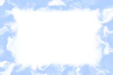 Obraz premium Soft light blue watercolor cloud frame with white copy space, abstract pastel sky border texture for baby shower, invitation, or social media