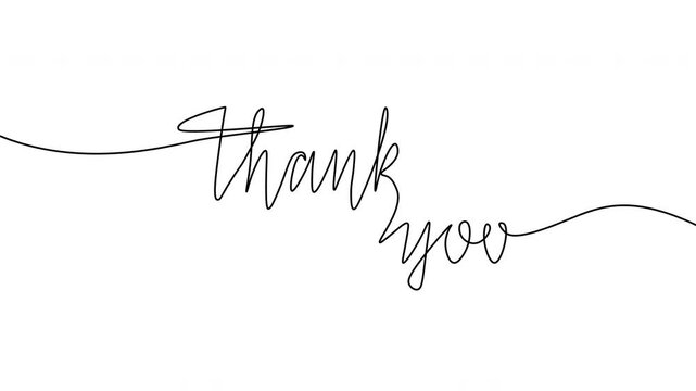 Continuous one line drawing of thank you text for gratitude appreciation kindness and customer service greeting concept animation