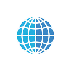 Blue globe symbolizing global connectivity and technology on white background