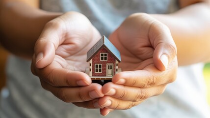 Hands Holding Miniature House Model