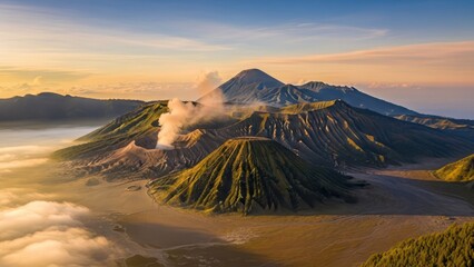 Mount Bromo's mesmerizing sunrise creates a scene of serene natural splendor