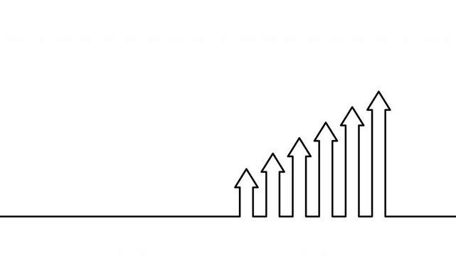 Continuous one line drawing of rising arrows bar chart for financial growth business success and economic profit concept animation