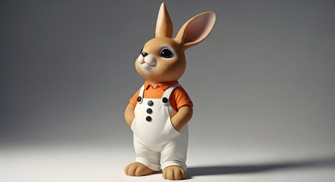 Benny the rabbit figurine in orange shirt and white overalls
