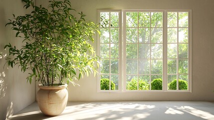 Fototapeta premium Beautiful indoor plant beside window with natural light high resolution image
