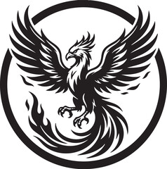 Fototapeta premium A symbol of rebirth and resilience, a majestic phoenix bird rises from flames, its wings outstretched in a powerful display of transformation.