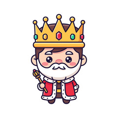 Cute King Cartoon Character with Crown and Scepter