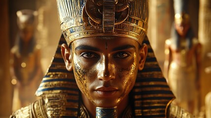 Ancient Egyptian Pharaoh Seated on Throne with Majestic Background
