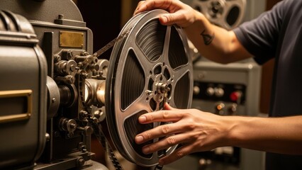 The magic of vintage cinema, old movie projector getting ready for a screening experience