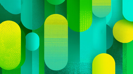 グリーンとイエローを基調にしたポップな幾何学パターンの抽象背景デザイン