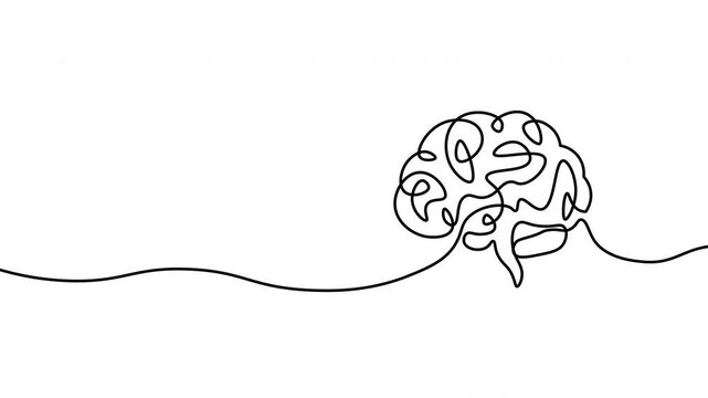 Continuous one line drawing of human brain for psychology mental health creative thinking and medical neurology concept animation