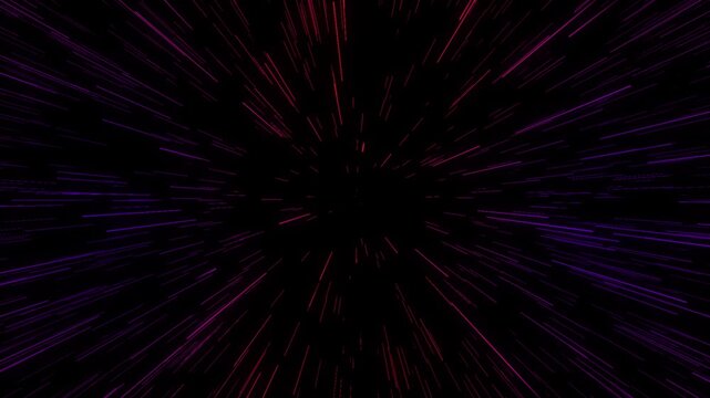 Hyperspace light particle brust and trail streaks in abstract dark background