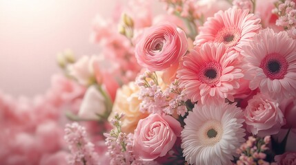 Elegant Wedding Flower Bouquet Isolated on Light Pink Background, Mother&rsquo;s Day and Valentine&rsquo;s Gift Banner