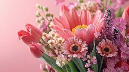 Elegant Wedding Flower Bouquet Isolated on Light Pink Background, Mother&rsquo;s Day and Valentine&rsquo;s Gift Banner