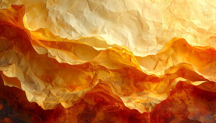 オレンジと黄色の透明な層の抽象的風景画