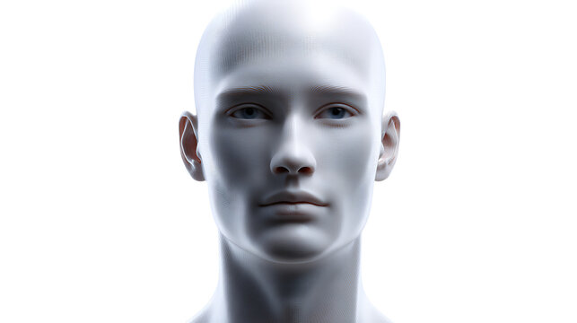 A serene portrait of a human head and shoulders with blank expression, minimalistic style