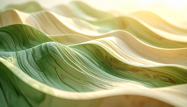 緑と黄色の波打つ曲線が重なる抽象背景