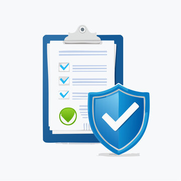 Official document verification process with checklist and approval shield symbolizing security and validation