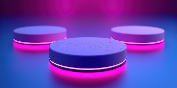 Glowing Blue and Pink Circular Objects on Dark Gradient Background
