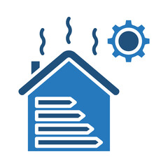 Obraz premium blue house with gear and smoke coming out