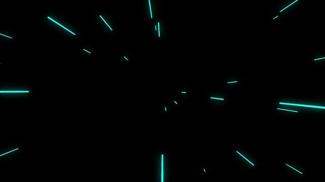 Abstract blue light trail streaks particle burst, simulating a hyperspace jump through cosmic darkness