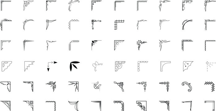 Decorative Corner Border Vector Set, Ornamental Frame Elements and Flourish Scroll Collection