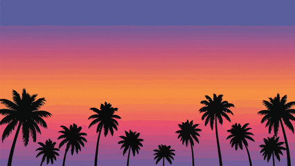 Obraz premium Silhouette of palm trees against a beautiful, colorful sunset
