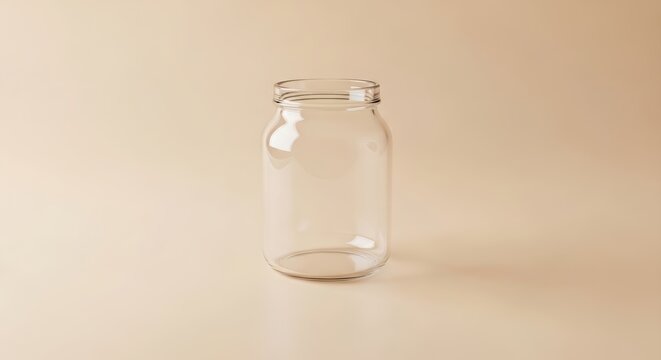 The empty glass jar symbolizes mental space and capacity. Ideal for cognitive clarity, decluttering thoughts, workload balance, and mindfulness concepts