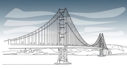 Fototapeta premium Golden Gate Bridge Sketch Illustration