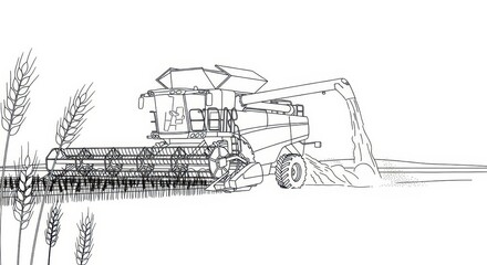 Combine harvester in wheat field outline