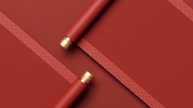 Red chinese style scrolling animation with traditional patterns and golden accents on cinematic festive background