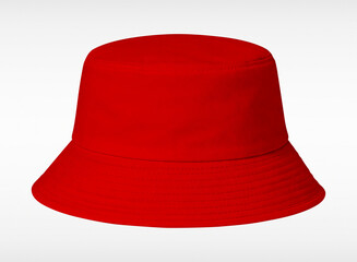Fototapeta premium Vibrant Red Bucket Hat Isolated on White Background for Fashion Mockup and Design