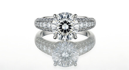 Elegant silver diamond ring with sparkling gemstone.