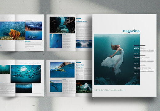 Deep Blue Under Ocean Lifestyle Magazine Layout