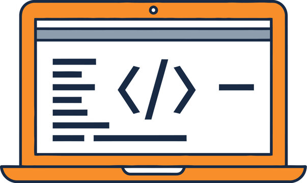 Business icon laptop displaying code on screen, a modern illustration of technology and programming in a professional setting