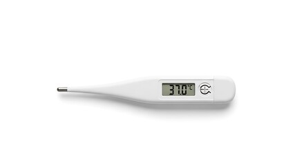 White digital thermometer displaying 370 degrees Celsius with a circular button on the right side