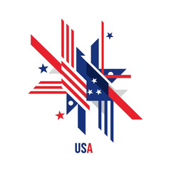 Naklejka premium Abstract USA Flag Design, Geometric American Patriotism, Stars and Stripes Art