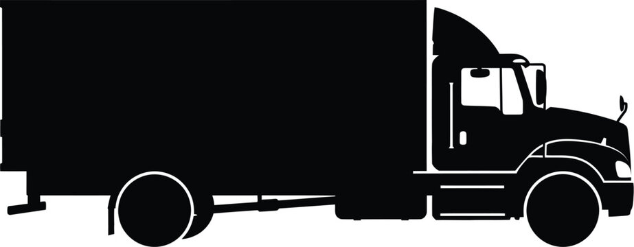 Large truck silhouette vector illustration on white, transportation scene viewed from the side
