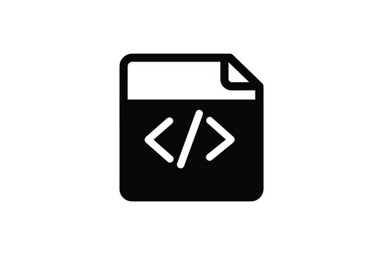 Black and white icon of code file with angle brackets on document symbol for software development